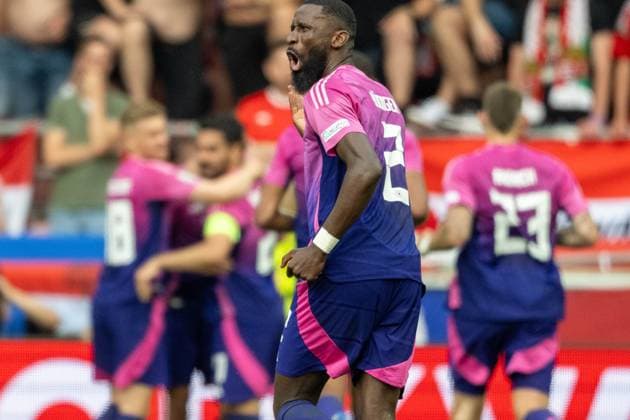 Antonio Ruediger (Deutschland 02) nach Tor zum 1:0 durch Jamal Musiala (Deutschland 10), GER, Germany (GER) vs. Ungarn (HUN), Fussball Europameisterschaft, UEFA EURO, EM, Europameisterschaft,Fussball 2024, Gruppe A, 2. Spieltag, 19.06.2024, GER, Germany (GER) vs. Ungarn (HUN), Fussball Europameisterschaft, UEFA EURO 2024, Gruppe A, 2. Spieltag, 19.06.2024 Stuttgart Copyright: xEibner-Pressefoto SaschaxWaltherx EP_EER