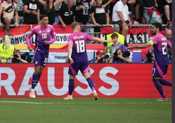GER, EM UEFA 2024, Group A, Germany vs Hungary 19.06.2024, Stuttgart Arena, Stuttgart, GER, EM UEFA 2024, Group A, Germany vs Hungary, im Bild Jamal Musiala (Germany) freut sich über das Tor zum 1:0.