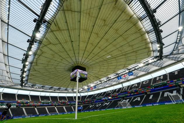 Closed roof at the Stadium Denmark Training, UEFA European Championship, EM, Europameisterschaft 2024, Group C, Football, Frankfurt Arena, Frankfurt, Germany, 19 Jun 2024 EDITORIAL USE ONLY No use with unauthorised audio, video, data, fixture lists, club league logos or live services. Online in-match use limited to 120 images, no video emulation. No use in betting, games or single club league player publications. Copyright: xDavexShopland Shutterstockx 14543914p