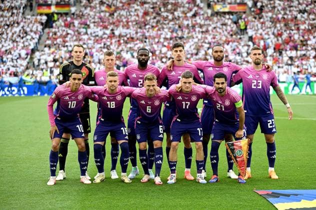 Fussball Euro 2024 Gruppe A 19.06.2024 Deutschland - Ungarn Deutschland Teamfoto, von oben links, Torwart Manuel Neuer, Toni Kroos, Antonio Ruediger, Kai Havertz, Jonathan Tah, Robert Andrich, von links unten, Jamal Musiala , Maximilian Mittelstaedt, Joshua Kimmich, Florian Wirtz , Ilkay Guendogan