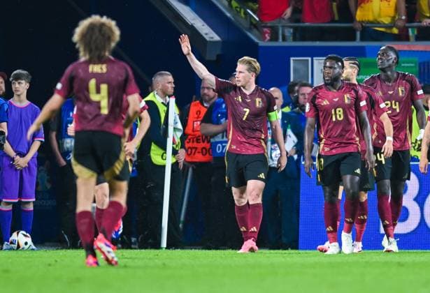 Kevin De Bruyne (Belgium) bejubelt sein Tor, UEFA EURO, EM, Europameisterschaft,Fussball 2024 - Group E, Belgium vs Romania, Stadion Köln am 22. June 2024 in Köln, Deutschland. (Foto von Silas Schueller DeFodi Images) Kevin De Bruyne (Belgium) celebrates his goal, UEFA EURO 2024 - Group E, Belgium vs Romania, Cologne Stadium on June 22, 2024 in Cologne, Germany. (Photo by Silas Schueller DeFodi Images) Defodi-738_738_BELROU_20240622_249