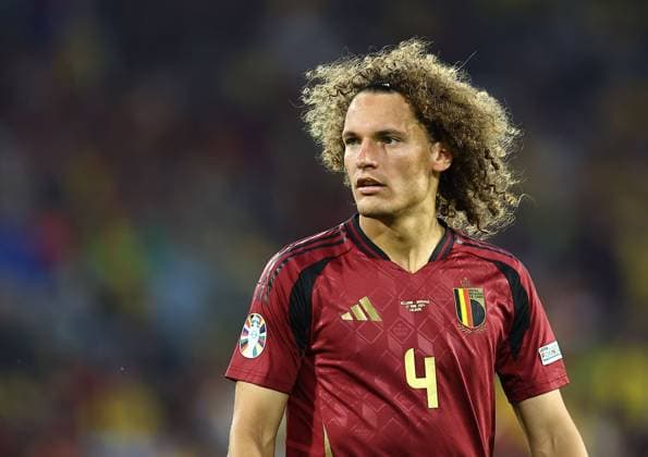 Wout Faes of Belgium Belgium v Romania, UEFA European Championship, EM, Europameisterschaft 2024, Group E, Football, Cologne Stadium, Cologne, Germany, 22 Jun 2024 EDITORIAL USE ONLY No use with unauthorised audio, video, data, fixture lists, club league logos or live services. Online in-match use limited to 120 images, no video emulation. No use in betting, games or single club league player publications. Copyright: xMichaelxZemanek Shutterstockx 14548045ev