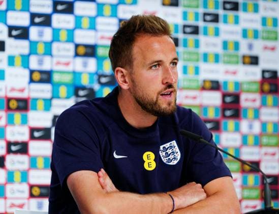 England Captain Harry Kane press conference, PK, Pressekonferenz England Press Conference, UEFA European Championship, EM, Europameisterschaft 2024, Group C, Football, Spa & Golf Resort Weimarer Land, Blankenhain, Germany, 23 Jun 2024 EDITORIAL USE ONLY No use with unauthorised audio, video, data, fixture lists, club league logos or live services. Online in-match use limited to 120 images, no video emulation. No use in betting, games or single club league player publications. Copyright: xDavexShopland Shutterstockx 14548020af