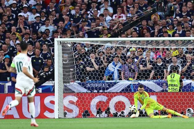 Angus Gunn of Scotland makes a save Scotland v Hungary, UEFA European Championship, EM, Europameisterschaft 2024, Group A, Football, Stuttgart Arena, Stuttgart, Germany, 23 Jun 2024 EDITORIAL USE ONLY No use with unauthorised audio, video, data, fixture lists, club league logos or live services. Online in-match use limited to 120 images, no video emulation. No use in betting, games or single club league player publications. Copyright: xMichaelxZemanek Shutterstockx 14548075t