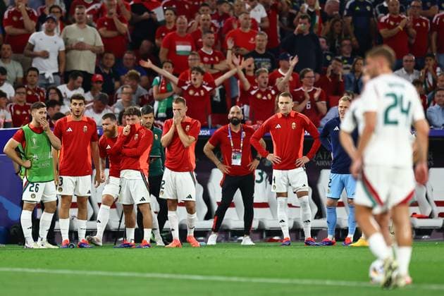 Distressed Hungary substitutes and staff look on as Barnabas Varga of Hungary is worked on by medical teams Scotland v Hungary, UEFA European Championship, EM, Europameisterschaft 2024, Group A, Football, Stuttgart Arena, Stuttgart, Germany, 23 Jun 2024 EDITORIAL USE ONLY No use with unauthorised audio, video, data, fixture lists, club league logos or live services. Online in-match use limited to 120 images, no video emulation. No use in betting, games or single club league player publications. Copyright: xMichaelxZemanek Shutterstockx 14548075ba