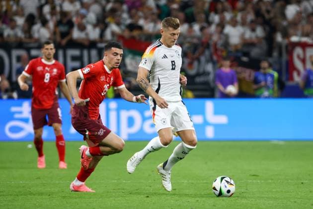 Toni Kroos (GER, 08) , Fussball, UEFA , Europa Meisterschaft, (Gruppe A) 2024, Schweiz vs. Deutschland, 23.06.2024, Frankfurt Arena, Frankfurt, Deutschland Frankfurt Frankfurt Arena Hessen Deutschland Copyright: xGrantxHubbsx