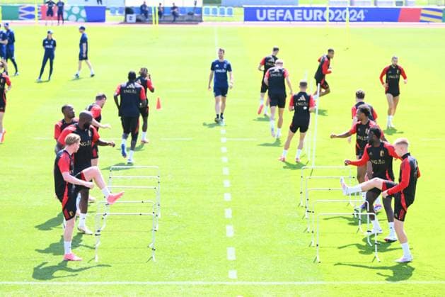 EURO 2024, Nationalteam Belgien, Training Belgium Media Activities - UEFA EURO, EM, Europameisterschaft,Fussball 2024 24 06 2024 FREIBERG AM NECKA, GERMANY - JUNE 24 : De Bruyne Kevin forward of Belgium, Vermeeren Arthur midfielder of Belgium during a training session of the Belgian Red Devils at the UEFA EURO 2024 European Football Championship tournament on June 24, 2024 in Freiberg am Necka, Germany, 24 06 2024 Freiberg am Necka Germany Copyright: xVincentxKalutx