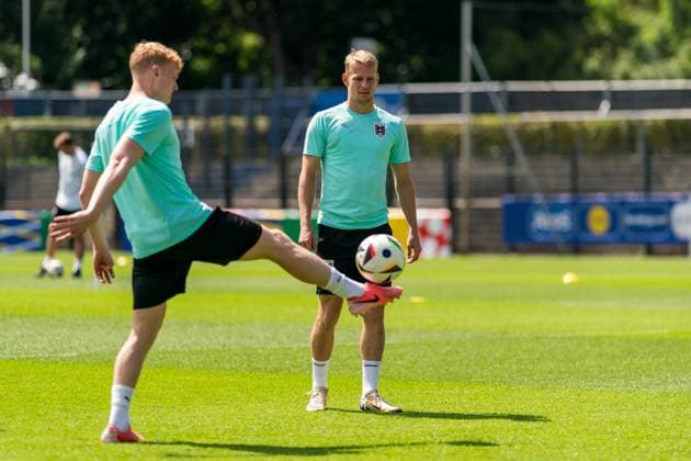 EURO 2024, Nationalteam Österreich, Training SOCCER - UEFA EURO, EM, Europameisterschaft,Fussball 2024 BERLIN,GERMANY,24.JUN.24 - UEFA EURO 2024, group stage, Austria vs Netherlands, preview, training Team AUT. Image shows Marco Gruell (AUT). GEPAxpictures xJohannesxFriedl