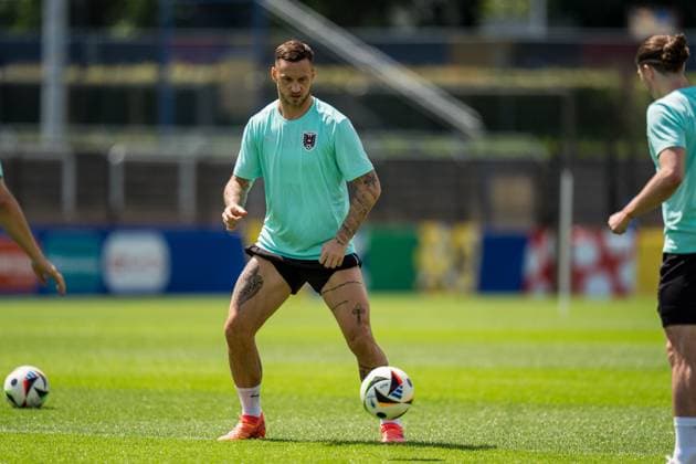 EURO 2024, Nationalteam Österreich, Training SOCCER - UEFA EURO, EM, Europameisterschaft,Fussball 2024 BERLIN,GERMANY,24.JUN.24 - UEFA EURO 2024, group stage, Austria vs Netherlands, preview, training Team AUT. Image shows Marko Arnautovic (AUT). GEPAxpictures xJohannesxFriedl