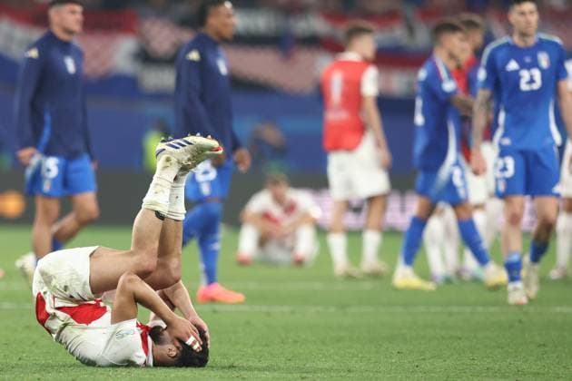 A dejected Josko Gvardiol of Croatia after the full time whistle Croatia v Italy, UEFA European Championship, EM, Europameisterschaft 2024, Group B, Football, Leipzig Stadium, Leipzig, Germany, 24 Jun 2024 EDITORIAL USE ONLY No use with unauthorised audio, video, data, fixture lists, club league logos or live services. Online in-match use limited to 120 images, no video emulation. No use in betting, games or single club league player publications. Copyright: xMattxWest Shutterstockx 14551036cs