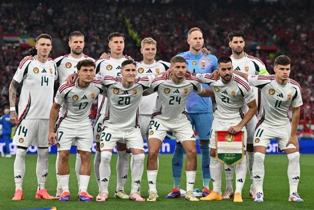 STUTTGART, GERMANY - JUNE 23: The team photo of Hungary (Callum Styles, Roland Sallai, Marton Dardai, Endre Botka, Milos Kerkez, Dominik Szoboszlai, Peter Gulacsi, Andras Schafer, Willi Orban, Barnabas Varga, Bendeguz Bolla) prior the UEFA EURO, EM, Europameisterschaft,Fussball 2024 group stage match between Scotland and Hungary at Stuttgart Arena on June 23, 2024 in Stuttgart, G Scotland v Hungary: Group A - UEFA EURO 2024 Copyright: xSebastianxFrejx