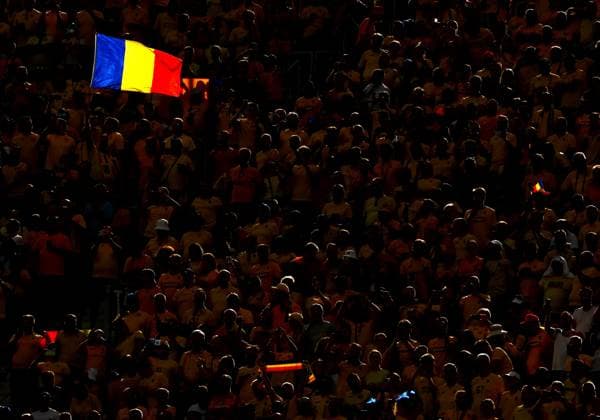 Romania fans ahead of the game Slovakia v Romania, UEFA European Championship, EM, Europameisterschaft 2024, Group E, Football, Frankfurt Arena, Frankfurt am Main, Germany - 26 Jun 2024 EDITORIAL USE ONLY No use with unauthorised audio, video, data, fixture lists, club league logos or live services. Online in-match use limited to 120 images, no video emulation. No use in betting, games or single club league player publications. Copyright: xKieranxMcManus Shutterstockx 14555603v