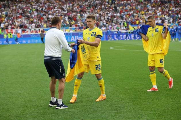Mykola Matviyenko of Ukraine Ukraine v Belgium, UEFA European Championship, EM, Europameisterschaft 2024, Group E, Football, Stuttgart Arena, Stuttgart, Germany - 26 Jun 2024 EDITORIAL USE ONLY No use with unauthorised audio, video, data, fixture lists, club league logos or live services. Online in-match use limited to 120 images, no video emulation. No use in betting, games or single club league player publications. Copyright: xMichaelxZemanek Shutterstockx 14555605eo
