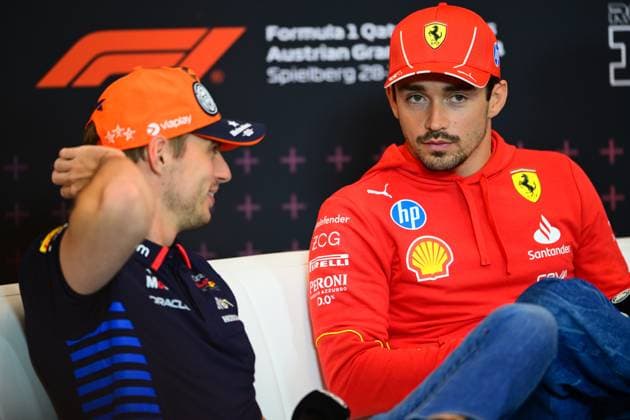 F1 Grand Prix of Austria - Previews Charles Leclerc of Scuderia Ferrari and Max Verstappen of Red Bull Racing Honda are speaking during the official press conference, PK, Pressekonferenz of the Austrian GP, the 11th round of the Formula 1 World Championship, WM, Weltmeisterschaft 2024, in Red Bull Ring, Spielberg Bei Knittenfeld, Stirya, Austria, on June 27, 2024. Spielberg Bei Knittenfeld Stirya Austria Copyright: xAndreaxDiodatox originalFilename:diodato-notitle240627_npQ6R.jpg