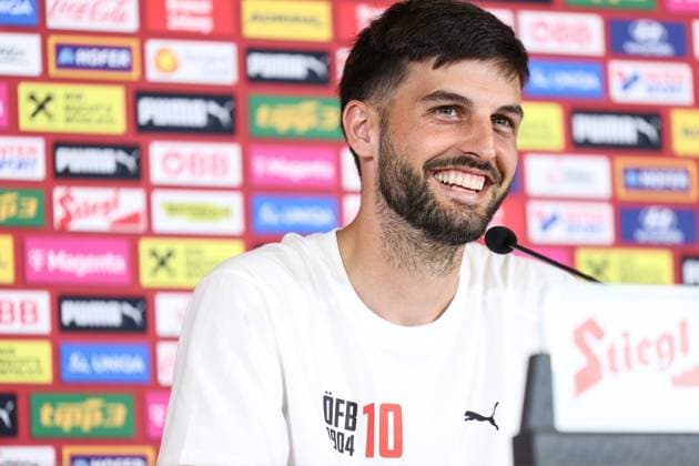 SOCCER - UEFA EURO, EM, Europameisterschaft,Fussball 2024 BERLIN,GERMANY,28.JUN.24 - SOCCER -UEFA EURO 2024, OEFB, Oesterreichischer Fussball-Bund, press conference, PK, Pressekonferenz Image shows Florian Grillitsch (AUT). GEPAxpictures xArminxRauthner