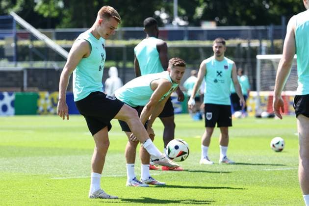 SOCCER - UEFA EURO, EM, Europameisterschaft,Fussball 2024 BERLIN,GERMANY,29.JUN.24 - SOCCER -UEFA EURO 2024, OEFB, Oesterreichischer Fussball-Bund, training. Image shows Philipp Lienhart, Christoph Baumgartner, Kevin Danso and Romano Schmid (AUT). GEPAxpictures xArminxRauthner