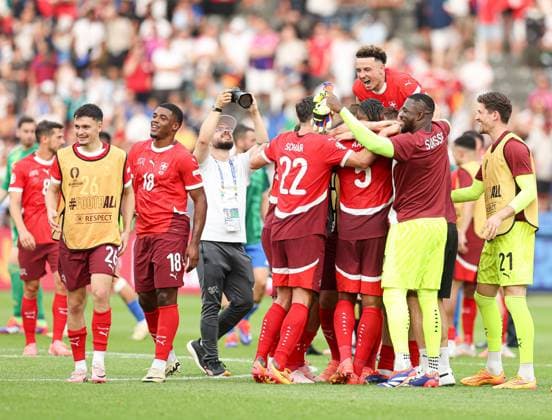 Ruben Vargas of Switzerland celebrates at the end of the match Switzerland v Italy, UEFA European Championship, EM, Europameisterschaft 2024, Round of 16, Football, Olympiastadion, Berlin, Germany - 29 Jun 2024 EDITORIAL USE ONLY No use with unauthorised audio, video, data, fixture lists, club league logos or live services. Online in-match use limited to 120 images, no video emulation. No use in betting, games or single club league player publications. Copyright: xPaulxCurrie Shutterstockx 14562043dd