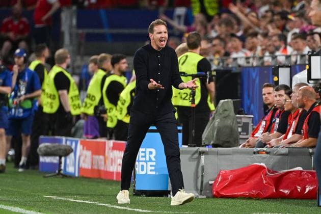 Fußball, Herren, Saison 2023 24, Euro EM 2024 (Achtelfinale in Dortmund), Deutschland - Dänemark, Trainer Bundestrainer Julian Nagelsmann (Deutschland) ist unzufrieden, enttäuscht, enttaeuscht, niedergeschlagen , 29.06. 2024, Copyright: xMatthiasxKochx