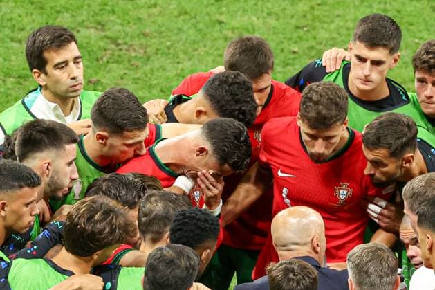 Cristiano Ronaldo of Portugal is consoled after missing a penalty Portugal v Slovenia, UEFA European Championship, EM, Europameisterschaft 2024, Round of 16, Football, Frankfurt Arena, Frankfurt, Germany - 01 Jul 2024 EDITORIAL USE ONLY No use with unauthorised audio, video, data, fixture lists, club league logos or live services. Online in-match use limited to 120 images, no video emulation. No use in betting, games or single club league player publications. Copyright: xPaulxCurrie Shutterstockx 14566636fl