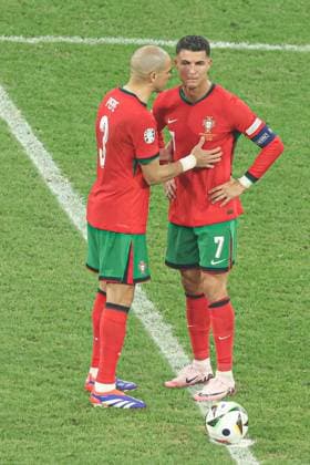 Cristiano Ronaldo of Portugal is consoled by Pepe after missing a penalty Portugal v Slovenia, UEFA European Championship, EM, Europameisterschaft 2024, Round of 16, Football, Frankfurt Arena, Frankfurt, Germany - 01 Jul 2024 EDITORIAL USE ONLY No use with unauthorised audio, video, data, fixture lists, club league logos or live services. Online in-match use limited to 120 images, no video emulation. No use in betting, games or single club league player publications. Copyright: xPaulxCurrie Shutterstockx 14566636fy