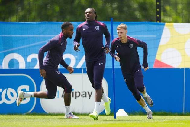 EURO 2024, Nationalteam England Training Ivan Toney of England, Eberechi Eze of England and Cole Palmer of England England Training, UEFA European Championship, EM, Europameisterschaft 2024, Quarter Final, Football, Spa & Golf Resort Weimarer Land, Blankenhain, Germany, 05 Jul 2024 EDITORIAL USE ONLY No use with unauthorised audio, video, data, fixture lists, club league logos or live services. Online in-match use limited to 120 images, no video emulation. No use in betting, games or single club league player publications. Copyright: xDavexShopland Shutterstockx 14568246m