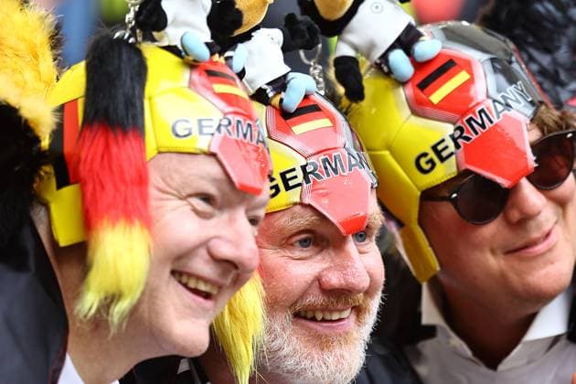 German fans pose for a photo ahead of the game Spain v Germany, UEFA European Championship, EM, Europameisterschaft 2024, Quarter Final, Football, Stuttgart Arena, Stuttgart, Germany, 05 Jul 2024 EDITORIAL USE ONLY No use with unauthorised audio, video, data, fixture lists, club league logos or live services. Online in-match use limited to 120 images, no video emulation. No use in betting, games or single club league player publications. Copyright: xMichaelxZemanek Shutterstockx 14571380i