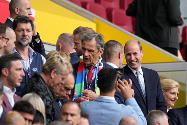 William, prince of Wales in the stands England v Switzerland, UEFA European Championship, EM, Europameisterschaft 2024, Quarter Final, Football, Dusseldorf Arena, Dusseldorf, Germany, 06 Jul 2024 EDITORIAL USE ONLY No use with unauthorised audio, video, data, fixture lists, club league logos or live services. Online in-match use limited to 120 images, no video emulation. No use in betting, games or single club league player publications. Copyright: xDavexShopland Shutterstockx 14571391y