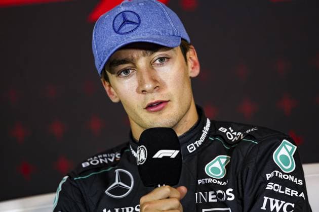 RUSSELL George (gbr), Mercedes AMG F1 Team W15, portrait, press conference, PK, Pressekonferenz during the Formula 1 Qatar Airways British Grand Prix 2024, 12th round of the 2024 Formula One World Championship, WM, Weltmeisterschaft from July 5 to 7, 2024 on the Silverstone Circuit, in Silverstone, United Kingdom - F1 - BRITISH GRAND PRIX 2024 DPPI Panoramic 240706_R12_GRAN_BRETAGNA_DP_EA013032