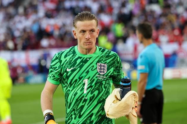 Torhüter Jordan Pickford (England, 01) beim Elfmeter-Krimi , Fussball, UEFA , Europa Meisterschaft, (Viertelfinale) 2024, England vs. Schweiz, 06.07.2024, Duesseldorf Arena, Duesseldorf, Deutschland Duesseldorf Duesseldorf Arena Nordrhein-Westfalen Deutschland Copyright: xGrantxHubbsx