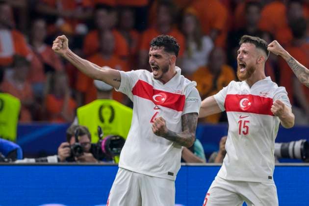 GER, Berlin, Fussball, EM Viertelfinale, Niederlande vs Tuerkei, Fussball-Europameisterschaft 2024, UEFA EURO, EM, Europameisterschaft,Fussball 2024, SP, Olympia - Stadion Berlin, Tor zum 0:1, durch Samet Akaydin (Tuerkei, 04), Tor, Treffer, Jubel, Torjubel, Freude, Begeisterung, feiert, 06.07.2024, Copyright: HMBxMedia UwexKoch