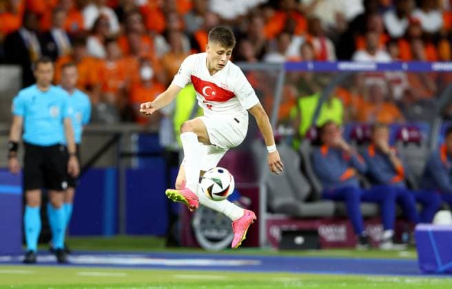 Arda Güler of Türkiye Netherlands v Turkiye, UEFA European Championship, EM, Europameisterschaft 2024, Quarter Final, Football, Olympiastadion, Berlin, Germany, 06 Jul 2024 EDITORIAL USE ONLY No use with unauthorised audio, video, data, fixture lists, club league logos or live services. Online in-match use limited to 120 images, no video emulation. No use in betting, games or single club league player publications. Copyright: xKieranxMcManus Shutterstockx 14571393bb