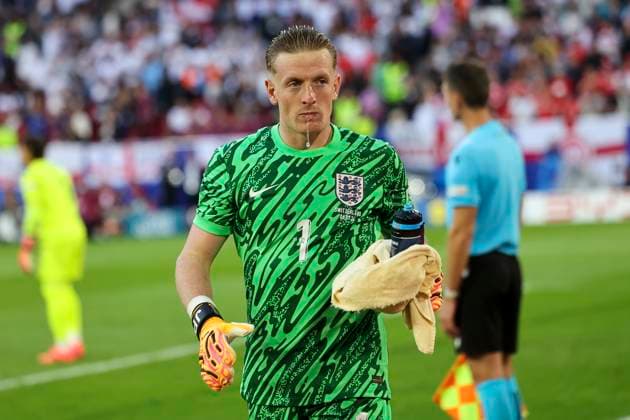 Jordan Pickford (England, 01) beim Elfmeter schiessen , Fussball, UEFA , Europa Meisterschaft, (Viertelfinale) 2024, England vs. Schweiz, 06.07.2024, Duesseldorf Arena, Duesseldorf, Deutschland Duesseldorf Duesseldorf Arena Nordrhein-Westfalen Deutschland Copyright: xGrantxHubbsx
