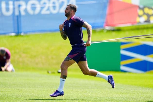 Kyle Walker of England England Training, UEFA European Championship, EM, Europameisterschaft 2024, Semi Final, Football, Spa & Golf Resort Weimarer Land, Blankenhain, Germany, 09 Jul 2024 EDITORIAL USE ONLY No use with unauthorised audio, video, data, fixture lists, club league logos or live services. Online in-match use limited to 120 images, no video emulation. No use in betting, games or single club league player publications. Copyright: xDavexShopland Shutterstockx 14576868s
