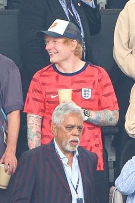 Ed Sheeran in the stands before kick-off Netherlands v England, UEFA European Championship, EM, Europameisterschaft 2024, Semi Final, Football, BVB Stadion, Dortmund, Germany, 10 Jul 2024 EDITORIAL USE ONLY No use with unauthorised audio, video, data, fixture lists, club league logos or live services. Online in-match use limited to 120 images, no video emulation. No use in betting, games or single club league player publications. Copyright: xKieranxMcManus Shutterstockx 14576895am