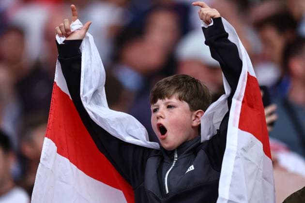 A fan of England Netherlands v England, UEFA European Championship, EM, Europameisterschaft 2024, Semi Final, Football, BVB Stadion, Dortmund, Germany, 10 Jul 2024 EDITORIAL USE ONLY No use with unauthorised audio, video, data, fixture lists, club league logos or live services. Online in-match use limited to 120 images, no video emulation. No use in betting, games or single club league player publications. Copyright: xMichaelxZemanek Shutterstockx 14576899he