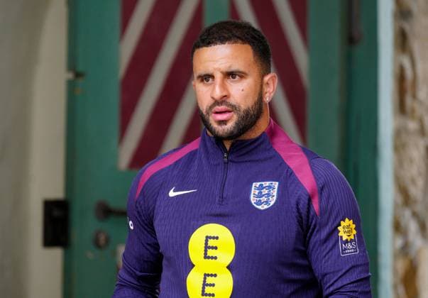 Kyle Walker of England arrives at media centre England press conference, PK, Pressekonferenz UEFA European Championship, EM, Europameisterschaft 2024, Final, Football, Spa & Golf Resort Weimarer Land, Blankenhain, Germany, 12 Jul 2024 EDITORIAL USE ONLY No use with unauthorised audio, video, data, fixture lists, club league logos or live services. Online in-match use limited to 120 images, no video emulation. No use in betting, games or single club league player publications. Copyright: xDavexShopland Shutterstockx 14583689n