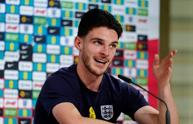 Sport Bilder des Tages Declan Rice of England press conference, PK, Pressekonferenz England Press Conference, UEFA European Championship, EM, Europameisterschaft 2024, Final, Football, Spa & Golf Resort Weimarer Land, Blankenhain, Germany, 12 Jul 2024 EDITORIAL USE ONLY No use with unauthorised audio, video, data, fixture lists, club league logos or live services. Online in-match use limited to 120 images, no video emulation. No use in betting, games or single club league player publications. Copyright: xDavexShopland Shutterstockx 14583689bm