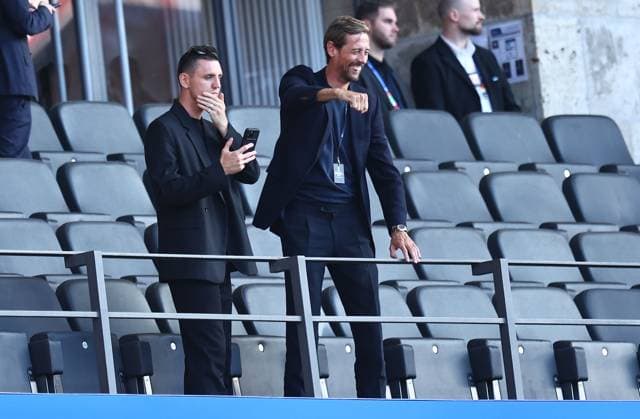 Peter Crouch in the stands Spain v England, UEFA European Championship, EM, Europameisterschaft 2024, Final, Football, Olympiastadion, Berlin, Germany, 14 Jul 2024 EDITORIAL USE ONLY No use with unauthorised audio, video, data, fixture lists, club league logos or live services. Online in-match use limited to 120 images, no video emulation. No use in betting, games or single club league player publications. Copyright: xMichaelxZemanek Shutterstockx 14583343w