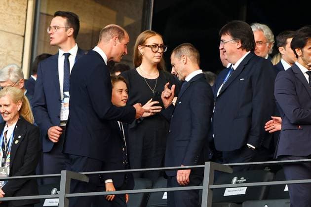 Prince William, Prince of Wales and The FA President and Prince George, Prince of Wales Spain v England, UEFA European Championship, EM, Europameisterschaft 2024, Final, Football, Olympiastadion, Berlin, Germany, 14 Jul 2024 EDITORIAL USE ONLY No use with unauthorised audio, video, data, fixture lists, club league logos or live services. Online in-match use limited to 120 images, no video emulation. No use in betting, games or single club league player publications. Copyright: xKieranxMcManus Shutterstockx 14583341bc
