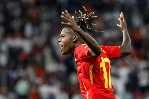 GER, Berlin, Fussball, Spanien vs England, Finale, Olympiastadion Berlin, UEFA EURO, EM, Europameisterschaft,Fussball 2024, Tor, Treffer, Jubel, Torjubel, Freude, Begeisterung, feiert, Nico Williams (Spanien), geht aus Tor und trifft zum 1:0, 14.07.2024, Copyright: HMBxMedia HeikoxBecker
