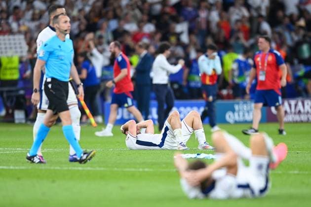 Fussball, Herren, Saison 2023 24, UEFA EURO, EM, Europameisterschaft,Fussball EM 2024, Finale in Berlin, Spanien - England, Spieler von England enttäuscht , 14.07. 2024, Copyright: xSebastianxRäppold MatthiasxKochx