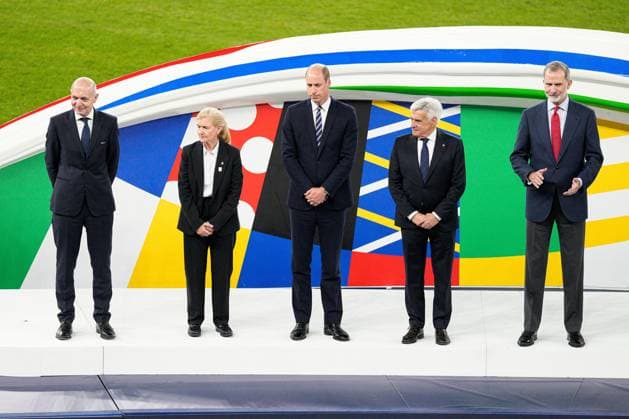 Prince William, Prince of Wales and The FA President (centre) and Felipe VI of Spain, King of Spain (R) Spain v England, UEFA European Championship, EM, Europameisterschaft 2024, Final, Football, Olympiastadion, Berlin, Germany, 14 Jul 2024 EDITORIAL USE ONLY No use with unauthorised audio, video, data, fixture lists, club league logos or live services. Online in-match use limited to 120 images, no video emulation. No use in betting, games or single club league player publications. Copyright: xDavexShopland Shutterstockx 14583342eq