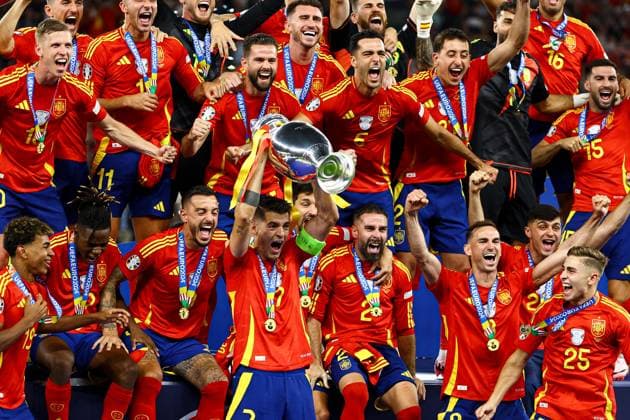 Ãlvaro Morata of Spain lifts the 2024 UEFA European Football Championship trophy Spain v England, UEFA European Championship, EM, Europameisterschaft 2024, Final, Football, Olympiastadion, Berlin, Germany, 14 Jul 2024 EDITORIAL USE ONLY No use with unauthorised audio, video, data, fixture lists, club league logos or live services. Online in-match use limited to 120 images, no video emulation. No use in betting, games or single club league player publications. Copyright: xKieranxMcManus Shutterstockx 14583341ev
