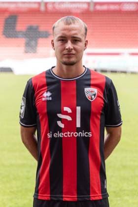 Torwart Marius Funk (1, FCI) ; FC Ingolstadt 04; 3.Liga, Porträttermin 2024 2025, ; FC Ingolstadt 04 Saison 2024 2025 photoshoot, Headshot, Porträt, Vorstellung, Präsentation, Pressetermin, Fußball, GER