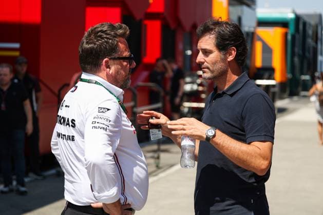 LAGRUE Gwen (fra), Driver Development Advisor for Mercedes AMG F1 Team, WEBBER Mark (aus), former F1 driver and TV presenter, portrait during the Formula 1 Hungarian Grand Prix 2024, 13th round of the 2024 Formula One World Championship, WM, Weltmeisterschaft from July 19 to 21, 2024 on the Hungaroring, in Mogyorod, Hungary - F1 - HUNGARIAN GRAND PRIX 2024 DPPI Panoramic 240718_R11_UNGHERIA_DP_AV6_3424