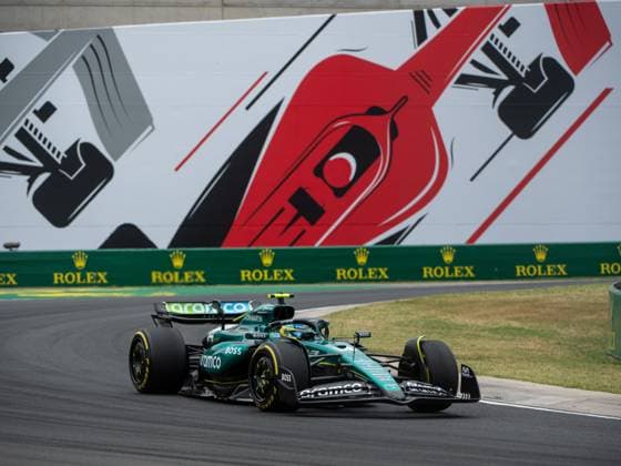 Fernando Alonso (Aston Martin Aramco Formula One Team, Spanien, 14) im Aston Martin AMR24 vor dem Gemaelde eines roten Formel 1 - Auto und Rolex Branding, HUN, Formel 1 Weltmeisterschaft, Grand Prix von Ungarn, Hungaroring, Freies Training, 20.07.2024 HUN, Formel 1 Weltmeisterschaft, Grand Prix von Ungarn, Hungaroring, Freies Training, 20.07.2024 Mogyorod Copyright: xEibner-Pressefoto Memmlerx EP_MMR