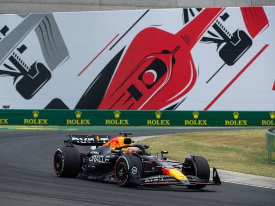 Max Verstappen (Oracle Red Bull Racing, Niederlande, 01) im RedBull RB20 vor dem Gemaelde eines roten Formel 1 - Auto und Rolex Branding, HUN, Formel 1 Weltmeisterschaft, Grand Prix von Ungarn, Hungaroring, Freies Training, 20.07.2024 HUN, Formel 1 Weltmeisterschaft, Grand Prix von Ungarn, Hungaroring, Freies Training, 20.07.2024 Mogyorod Copyright: xEibner-Pressefoto Memmlerx EP_MMR