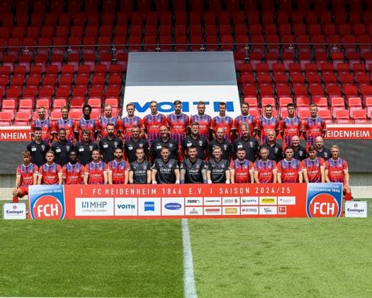 GER; FC Heidenheim 1846; 1. Bundesliga, Portraettermin 2024 2025 Mannschaftsfoto, 19.07.2024, Reihe 1 (Stehend auf einer Bierbank) > Von links nach rechts: Benedikt Gimber, Tim Siersleben, Omar Traore, Lennard Maloney, Mikkel Kaufmann, Maximilian Breunig, Julian Niehues, Patrick Mainka, Jan Schoeppner, Marvin Pieringer, Denis Thomalla, Mathias Honsak, Adrian Beck Reihe 2 (Stehend auf dem Rasen) > Von links nach rechts: Tobias Haeussler (Athletiktrainer), Said Lakhal (Athletiktrainer), Bernd Weng (Torwarttrainer), Roland Bosch (Physiotherapeut), Dieter Jarosch (Co-Trainer), Frank Schmidt (Cheftrainer), Marc Weiss (Physiotherapeut), Alexander Raaf (Teammanager), Andreas Heintzen (Mannschaftsarzt), Udo Tiefenbacher (Mannschaftsarzt), Bernhard Raab (Co-Trainer), Manuel Henck (Zeugwart) Reihe 3 (Sitzend auf der Bank) > Von links nach rechts: Christopher Negele , Leonardo Scienza , Sirlord Conthe, Norman Theuerkauf, Stefan Schimmer, Frank Feller, Vitus Eicher, Kevin Müller, Paul Tschernuth, Marnon Busch, Jonas Foehrenbach, Thomas Keller, Luca Kerber, Luka Janes Paul Wanner fehlt DFB DFL regulations prohibit any use of photographs as image sequences and or quasi-video. GER; FC Heidenheim 1846; 1. Bundesliga, Portraettermin 2024 2025, Mannschaftsfoto, 19.07.2024 Heidenheim Copyright: xEibner-Pressefoto RogerxBuerkex EP_RBE