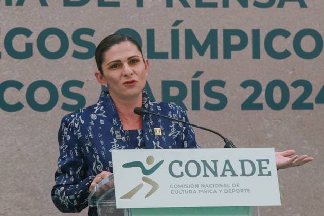 Ana Gabriela Guevara press conference, PK, Pressekonferenz Heading to the Paris 2024 Olympic Games, Olympische Spiele, Olympia, OS Ana Gabriela Guevara, general director of the National Commission for Physical Culture and Sports (CONADE), speaking during a press conference heading to the Paris 2024 Olympic and Paralympic Games, at the facilities of CONADE. on July 22, 2024 in Mexico City, Mexico. (Photo by Jose Luis Torales Eyepix Group) Mexico City CDMX Mexico Copyright: xJosexLuisxToralesx