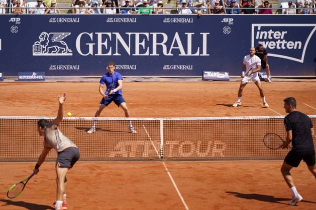 Generali Open ATP, Tennis Herren 250 2024; Kitzbühel, 27.07.2024 Von vorne: Constantin Frantzen (GER, Deutschland), Hendrik Jebens (GER, Deutschland), von hinten: Andreas Mies (GER, Deutschland), Alexander Erler (AUT, Österreich); Generali Open 2024, ATP 250, Sportpark Kitzbühel am 27.07.2024, Kitzbühel. Copyright: xBEAUTIFULxSPORTSx Pajonkx